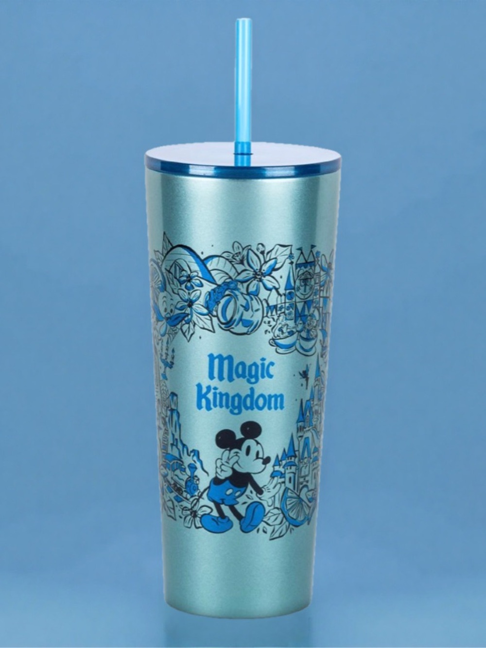 Disney Parks Magic Kingdom Blue Stainless Steel Starbucks Tumbler with Straw